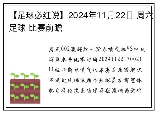 【足球必红说】2024年11月22日 周六足球 比赛前瞻